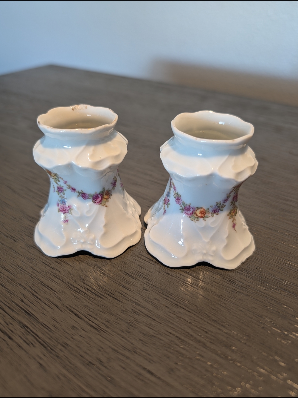 Antique MZ Austria Moritz Zdekauer Floral Porcelain Candlestick Holder -Pair